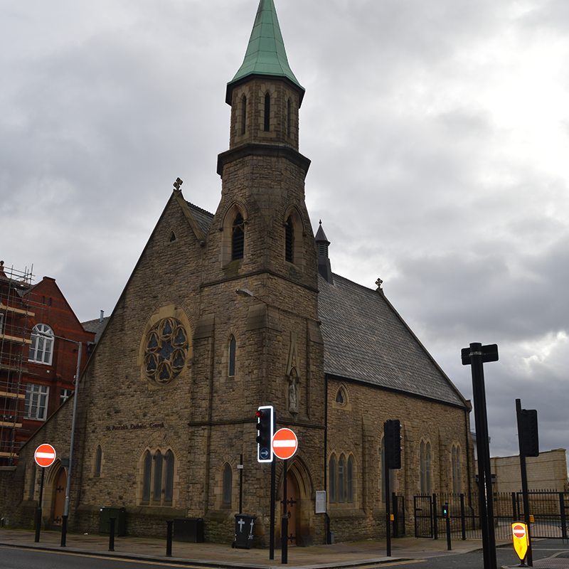 External view of St Patrick's Church in Bolton