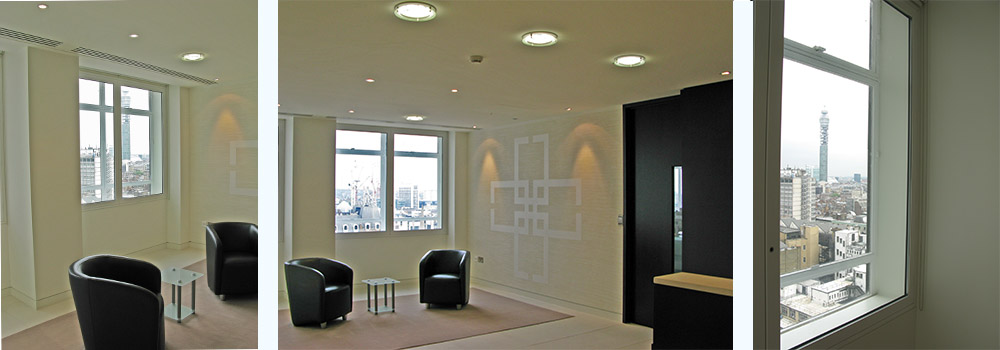 Views from offices in 33 Cavendish Square through secondary glazing